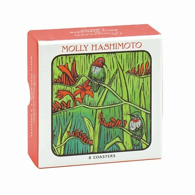 #ad Pomegranate Molly Hashimoto Hummingbirds 8 Coasters Cork Backed Laminated SEALED $9.99