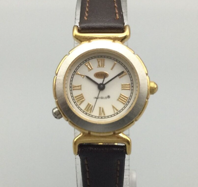 #ad Vintage Guess Watch Women Gold Silver Tone Indiglo Leather Band New Battery 1995 $22.74
