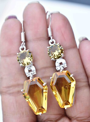 #ad Yellow Citrine 925 Sterling Silver Gemstone Handmade Jewelry Earring Size 2.10quot; $13.99