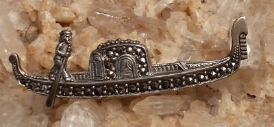 #ad Antique Silver 835 Marcasite Gondola Pin Brooch $35.99