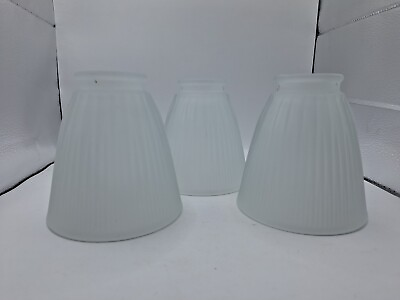 #ad 3 Glass Light Shades Frosted Ceiling Fan Ribbed Fixture Replacement 2quot; Fitter $28.99