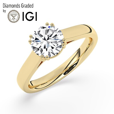 #ad IGI 1.50CT Solitaire Lab Grown Round Diamond Engagement Ring 18K Yellow Gold $1571.30