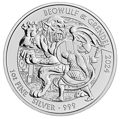 #ad 2024 Great Britain 🇬🇧.999 Silver Beowulf and Grendel £2 1 oz BU Brilliant Unc. $42.88