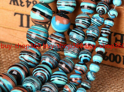 #ad Natural 6 8 10mm Blue Stripe Turquoise Round Gemstone Loose Beads 15quot; Strand AAA $4.99