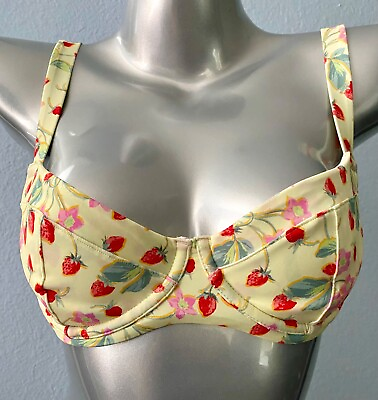 #ad Victorias Secret Yellow Strawberry Wicked Underwire Sling Swim Bikini Top 36B $22.49