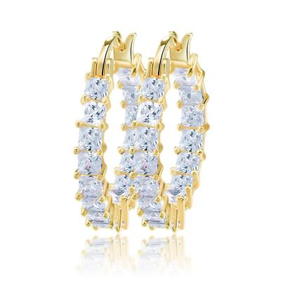 #ad Elegant Gold Plated White Cubic Zirconia Hoop Earrings Loop Earrings 25 MM $15.99