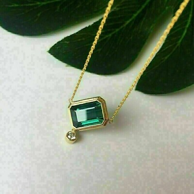 #ad NEW 3.0 Ct Lab Created Emerald Diamond Necklace 10k Yellow Gold Finish $53.99
