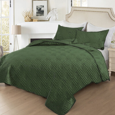 #ad 2Piece Green Embossed Quilted Bedspread Reversible Twin Size Coverlet Bed Throw $25.99
