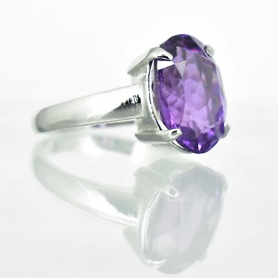 #ad Natural Amethyst 14x11 MM Oval Cut 925 Sterling Silver Astrology Ring Size 8.5 $39.99