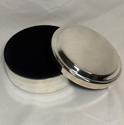 #ad Silver Plated E. P. Steel Jewelry Trinket Round Box With Lid Blue velvet lined $34.99