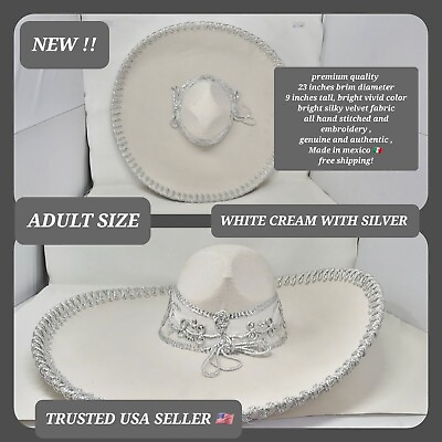 #ad white cream with silver wedding hat adult MEXICAN MARIACHI CHARRO SOMBRERO $89.98