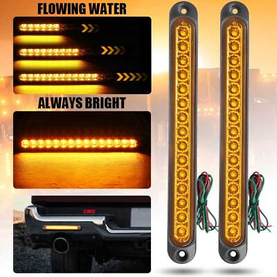 #ad 2X 10quot; LED Trailer Truck Amber Brake Flowing Turn Signal Stop Tail DRL Light Bar $14.88