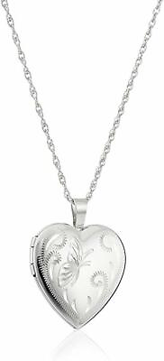#ad Sterling Silver Heart with Hand Engraved Butterfly Locket Necklace 18 $11.00