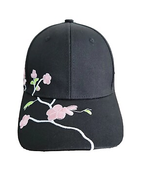 #ad New Women Girls Baseball Cap Black Embroidery Pink Flower Snapback Hat Casual $12.00