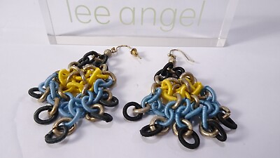 #ad Lee Angel Women#x27;s Color Block Ribbon Ring Chandelier Mesh Earrings NWT 159 $23.20