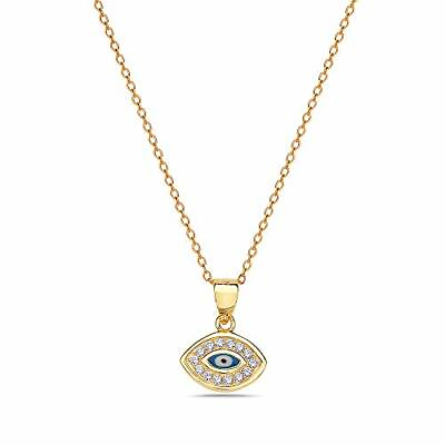 #ad 925 Sterling Silver Evil Eye Yellow Gold Tone Womens Pendant Necklace $19.99