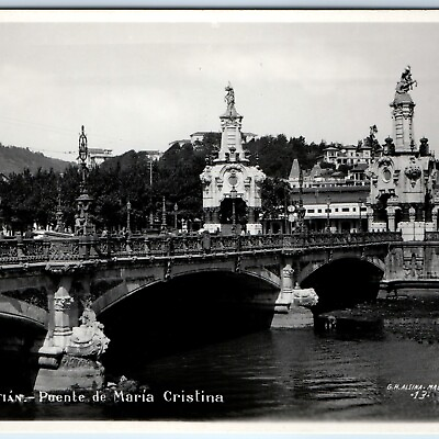 #ad c1930s San Sebastian Spain Maria Cristina Bridge SHARP RPPC Photo Alsina A150 $8.25
