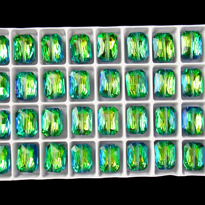 #ad 18Pcs 14x10x6mm Faceted Green Titanium Crystal Oblong Pendant Bead 24g 1144SJ $13.99
