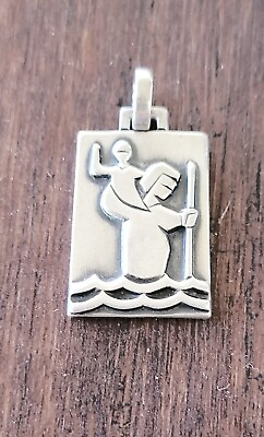 #ad Retired James Avery St. Christopher Rectangle Pendant Medallion NEAT Piece $269.00