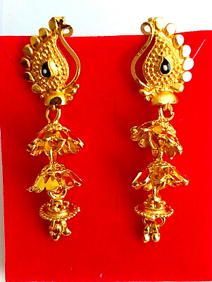 #ad Traditional Indian 18K Gold Plated Jhumka Jhumki Wedding Earrings Women Jewelry $17.14