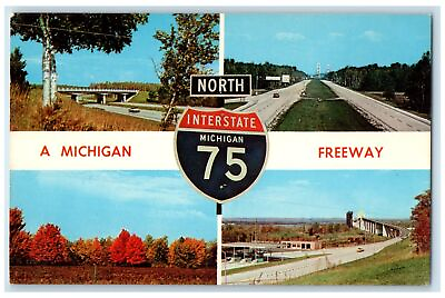 #ad c1960#x27;s A Michigan Freeway Interstate 75 Mackinac Michigan MI Unposted Postcard $19.95