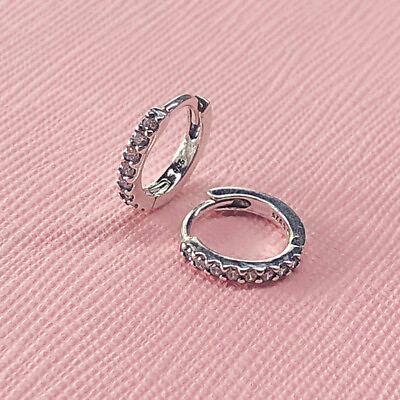 #ad NEW 100% 925 Sterling Silver Sparkling Huggie Hoop Earrings Clear CZ Silver Gold $20.99