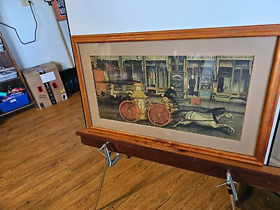 #ad Nice fire themed print cherry frame 1960s vintage great imagery 27 x16 $49.99