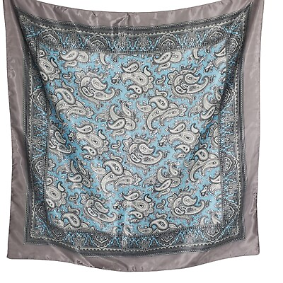 #ad Satin Scarf Square Sky Blue Silver Paisley 35quot; $9.99