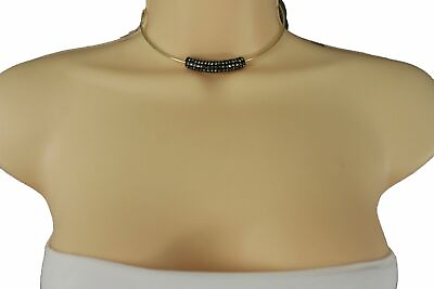 #ad Women Thin Gold Metal Band Skinny Short Choker Necklace Pewter Beads Charm Basic $6.71