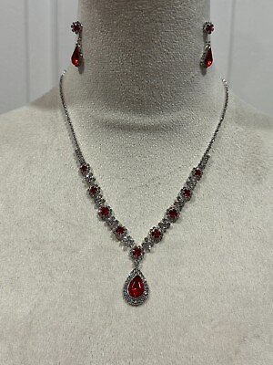 #ad #ad Crystal Necklace Earrings Jewelry Set Red $14.99