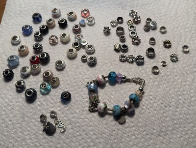 #ad Lot of 60 Charms for Bracelet Beads and a Charm Bracelet Spacers $22.00