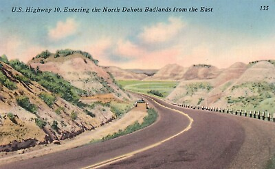 #ad Postcard ND Entering North Dakota Badlands Highway 10 1950s Vintage PC J2346 $3.00