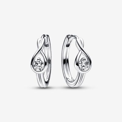 #ad Brand Authentic 100% 925 Silver 292412C01 Lab grown Diamond Hoop Earrings CZ $32.68