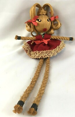 #ad Vintage Antique Primitive Corn Husk and Braided Rope Doll 13quot; Unique $10.00