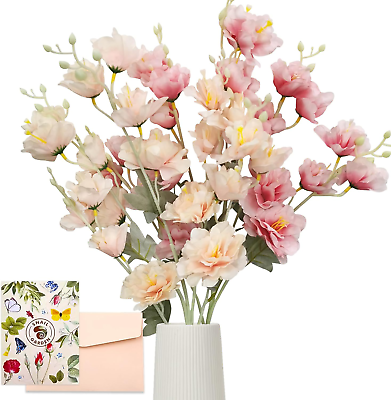 #ad 2 Pack Artificial Flower BouquetLong Stem Silk PeonyFake Spring Flowers with 4 $37.01