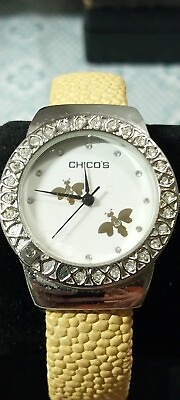 #ad Chico’s Women’s Watch Yellow Hinged Bangle Bracelet Band Butterlfies On The Dial $9.99