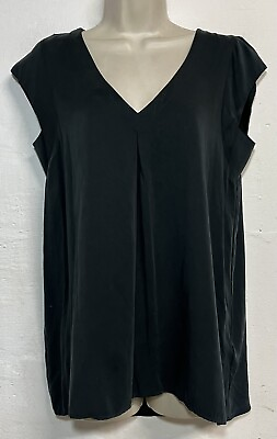 #ad NWT Anthropologie Maeve Small Cap Sleeve Top Black V Neck Cut Out Blouse $16.00