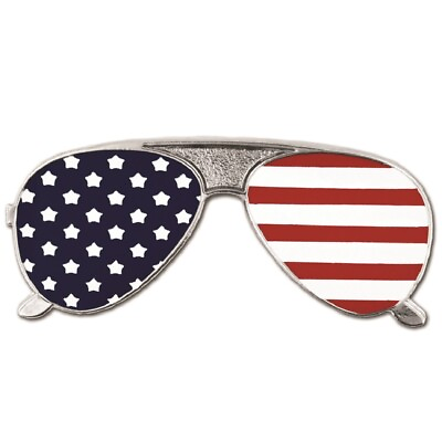 #ad PinMart#x27;s American Flag Sunglasses Patriotic Enamel Lapel Pin $8.99
