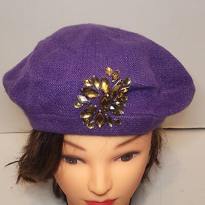 #ad ABG Accessories Purple Acrylic Jeweled Beret Hat 100% Acrylic Warm Comfy Stylish $8.00