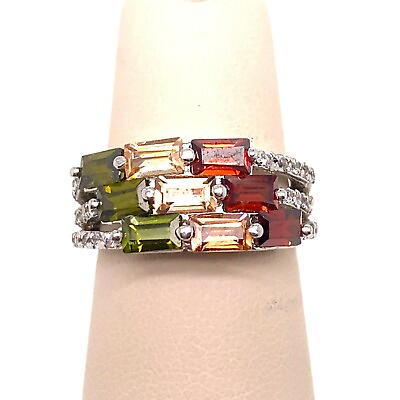 #ad Designer Sterling Silver amp; Multi Gemstone Size 7 Ring 49 $33.99