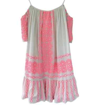 #ad Amanda Uprichard Seychelles Neon Pink amp; Cream Cold Shoulder Dress SMALL NWT $73.50