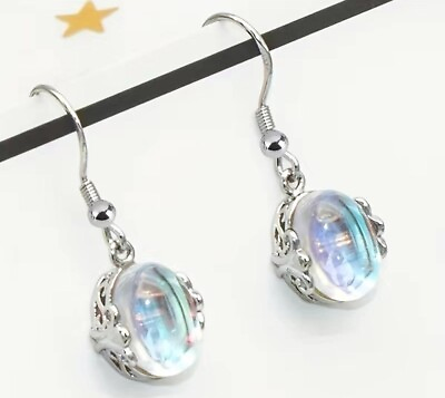 #ad Colorful Moonstone Earrings Retro Crystal Round Earrings $5.10