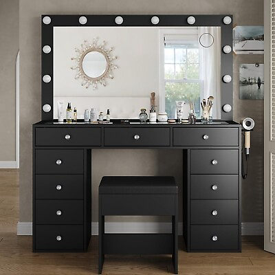 #ad Vanity Desk amp; Power Outl Makeup Vanity with Mirror and 12 LED LightsVanity Set $349.99