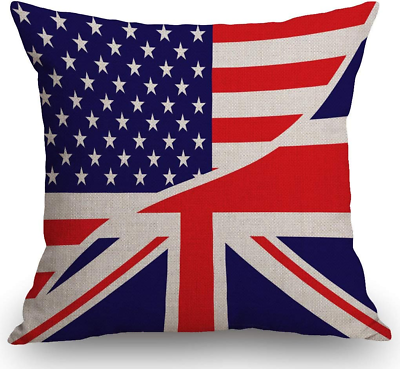 #ad USA American Flag and The Union Jack British Flag Throw Pillow Cover Farmhouse C $17.49