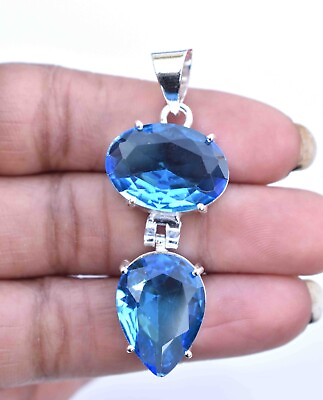 #ad Swiss Blue Topaz 925 Sterling Silver Gemstone Handmade Jewelry Pendant S 1.90 $13.99
