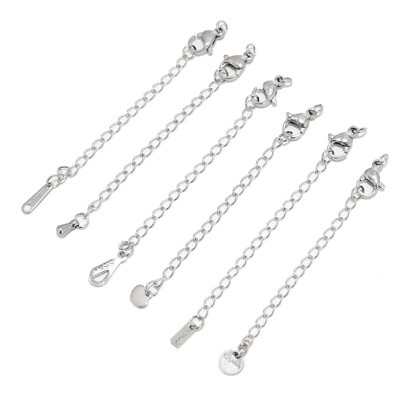#ad 30pcs Silver Stainless Steel Extension Tail Chains with Lobster Clasp connectors $8.99