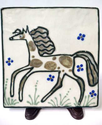 #ad Wonderful Pottery Tile of Whimsical Horse by Suki Strong of Aspen Potters $54.99