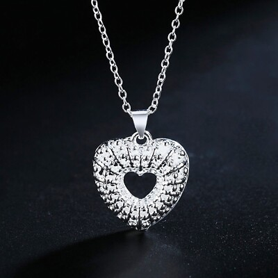 #ad Valentine#x27;s 925 Sterling Silver Necklace And Love Heart Pendant w Gift Pkg D848 $23.95