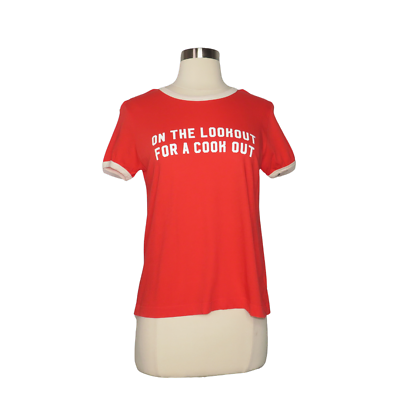 #ad Wildfox Red Lookout for a Cookout Ringer 100% Cotton T Shirt Women#x27;s Size XSmall $24.99