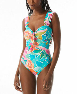 #ad MSRP $142 Carmen Marc Valvo Womens Tie Front OnePiece Swimsuit Multicolor Size 8 $45.00
